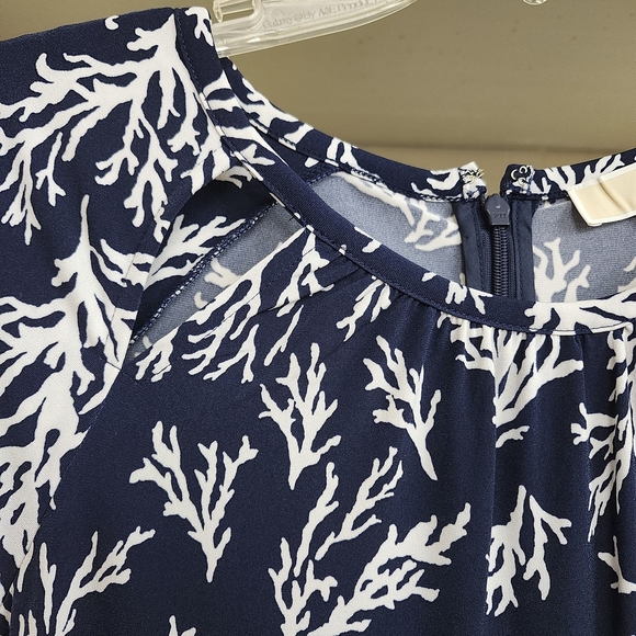Michael Kors Navy and White Coral Pattern Midi Dress - Picture 3 of 6